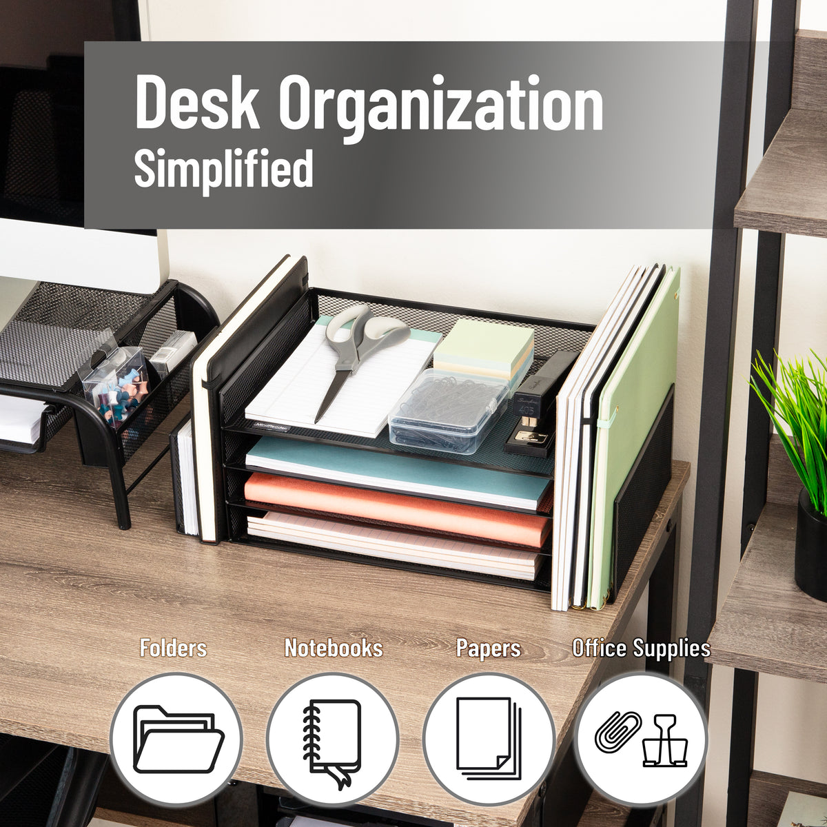 Mind Reader Desktop Organizer, File Storage, Paper Tray, Workspace, Office, Metal Mesh