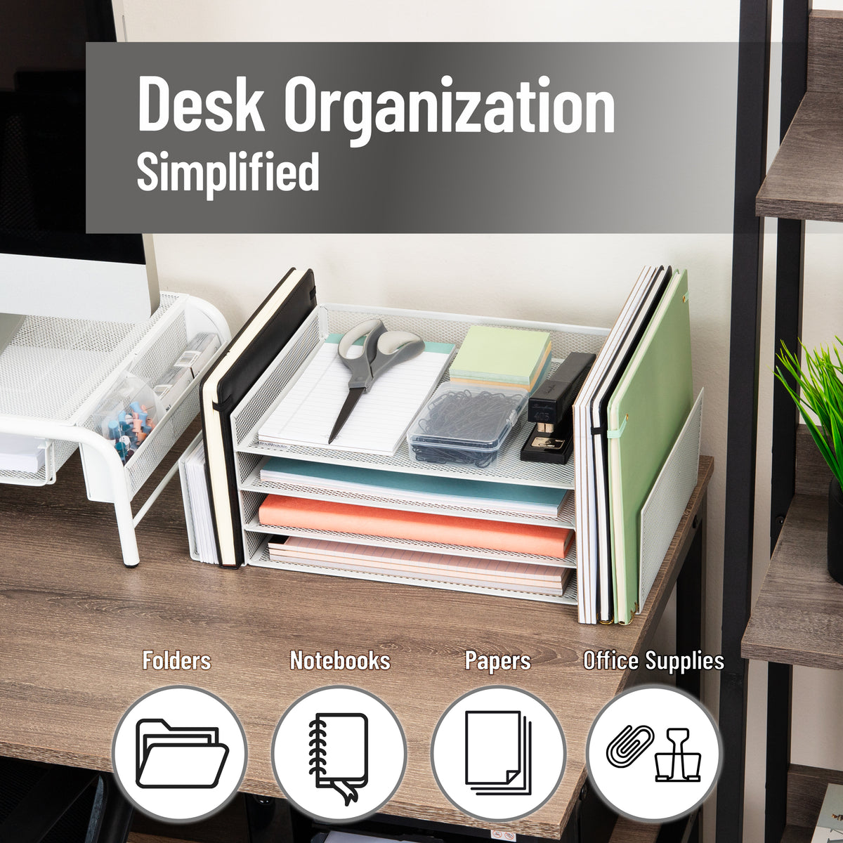 Mind Reader Desktop Organizer, File Storage, Paper Tray, Workspace, Office, Metal Mesh