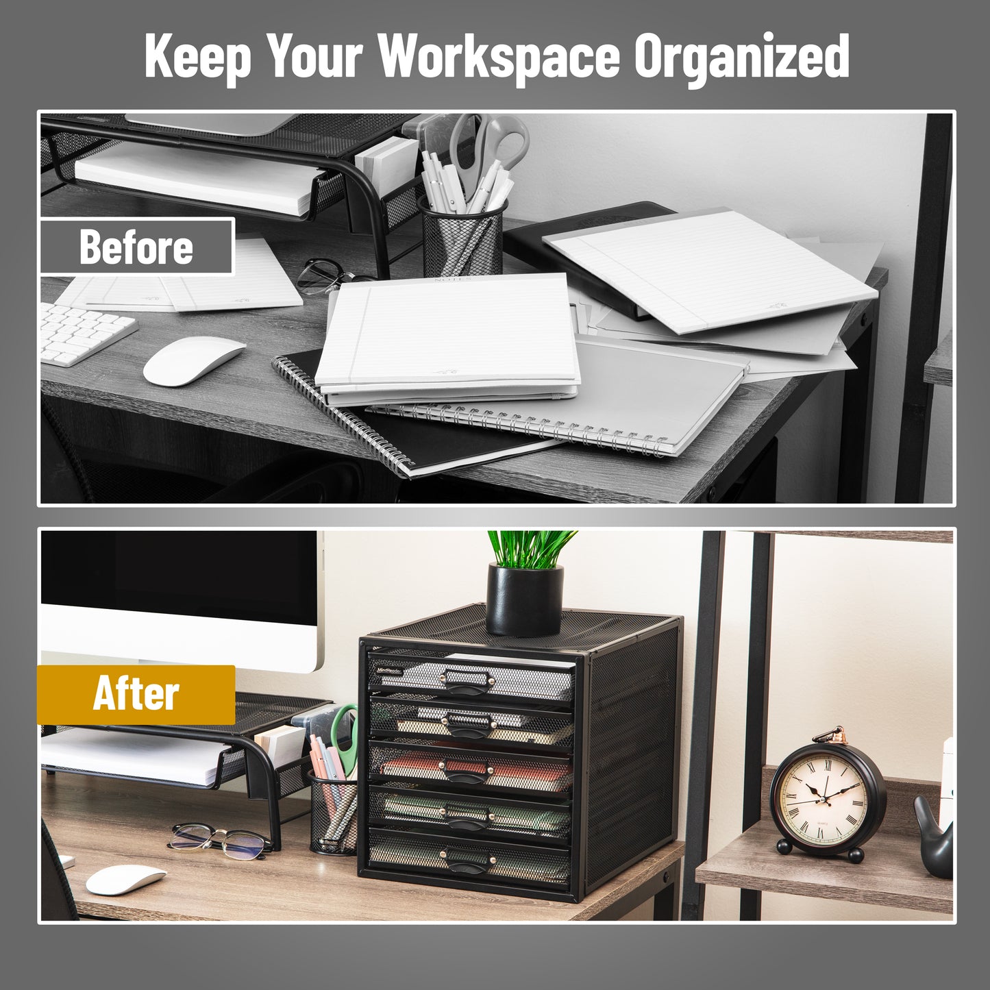Mind Reader File Storage Drawers, Desk Organizer, Multi-Purpose, Crafts, Office, Metal Mesh, 11"L x 14"W x 11"H, Black