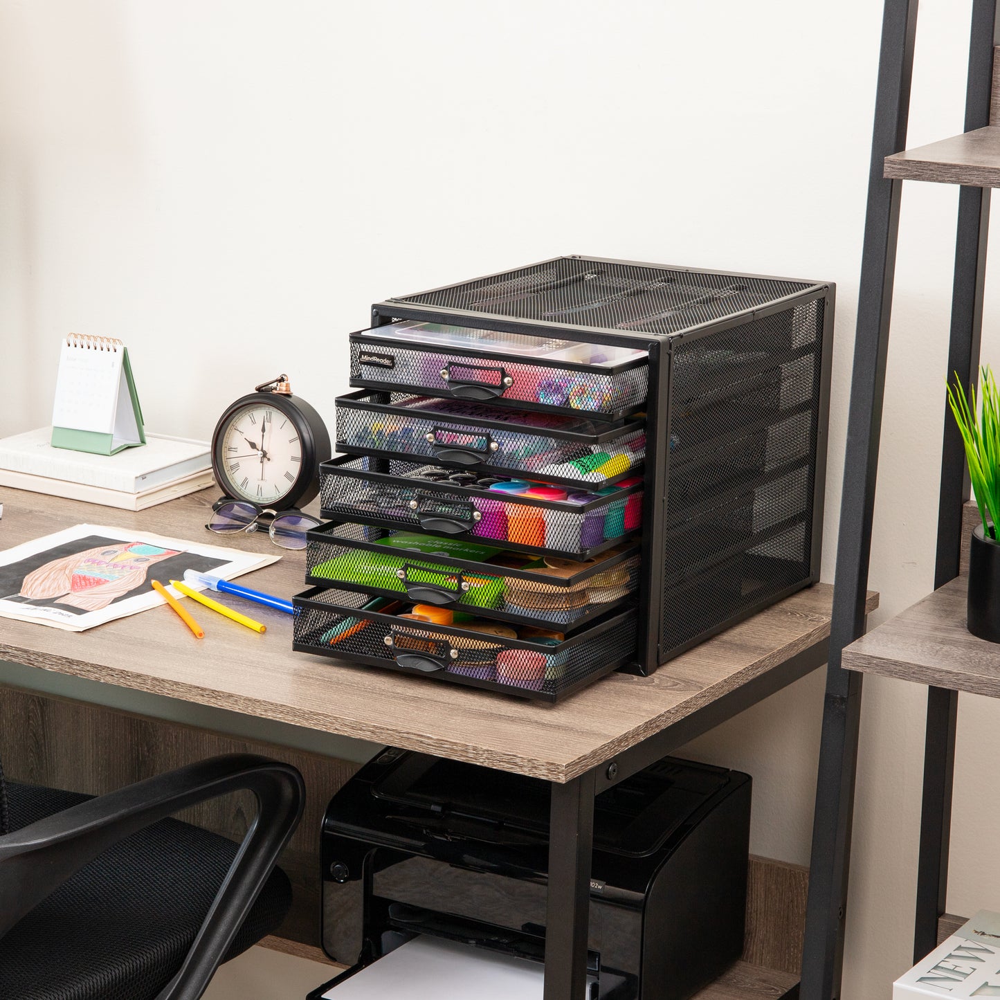 Mind Reader File Storage Drawers, Desk Organizer, Multi-Purpose, Crafts, Office, Metal Mesh, 11"L x 14"W x 11"H, Black