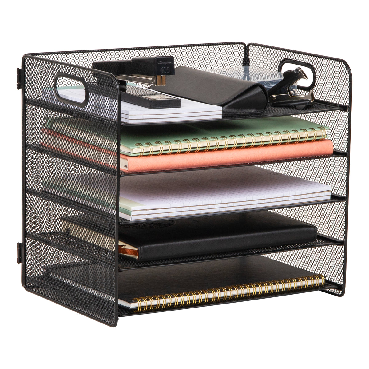 Mind Reader 5 Tier Paper Tray Desktop Organizer, Removable Shelves, Cut-Out Handles, Tool-Free Assembly, Metal Mesh, Black