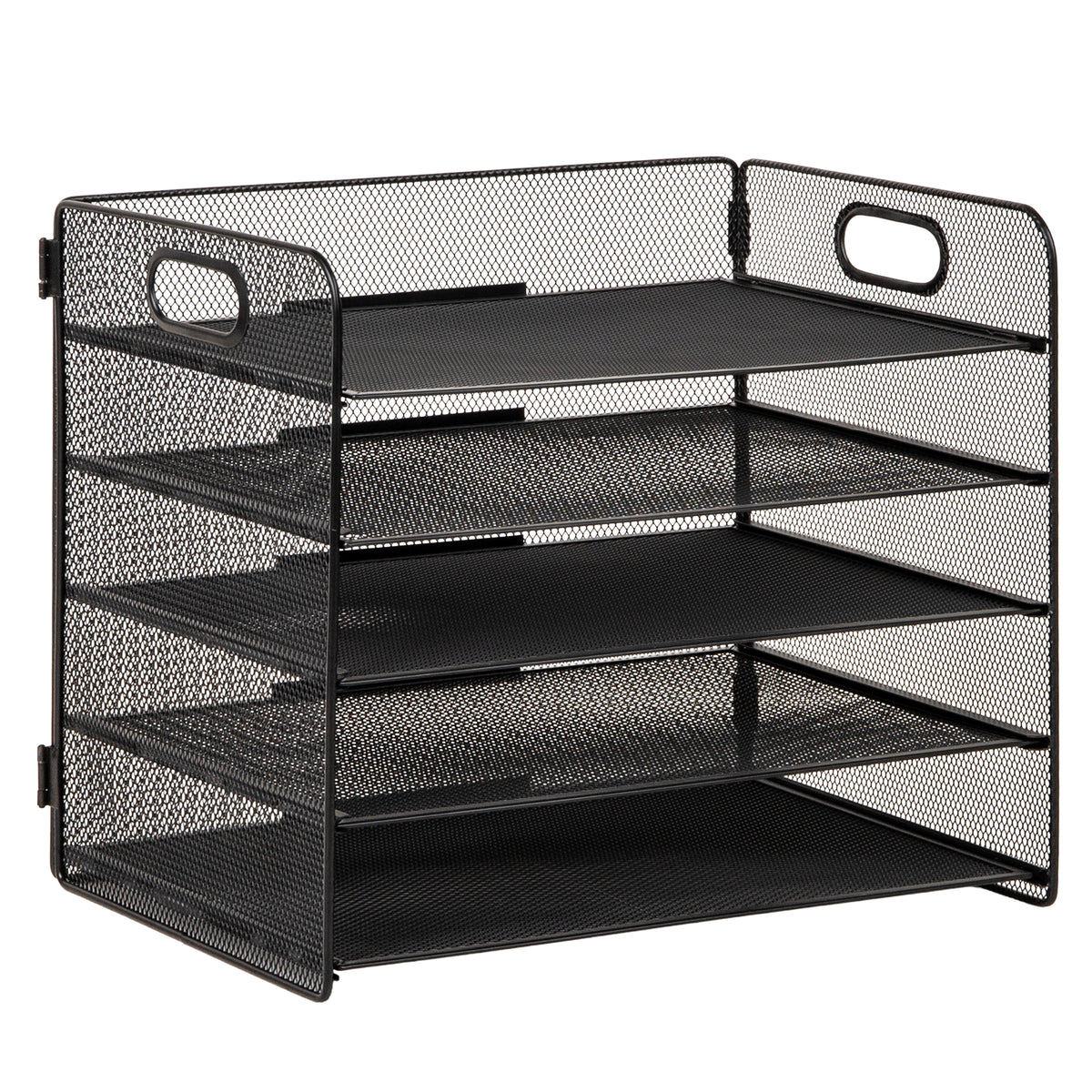 Mind Reader 5 Tier Paper Tray Desktop Organizer, Removable Shelves, Cut-Out Handles, Tool-Free Assembly, Metal Mesh, Black