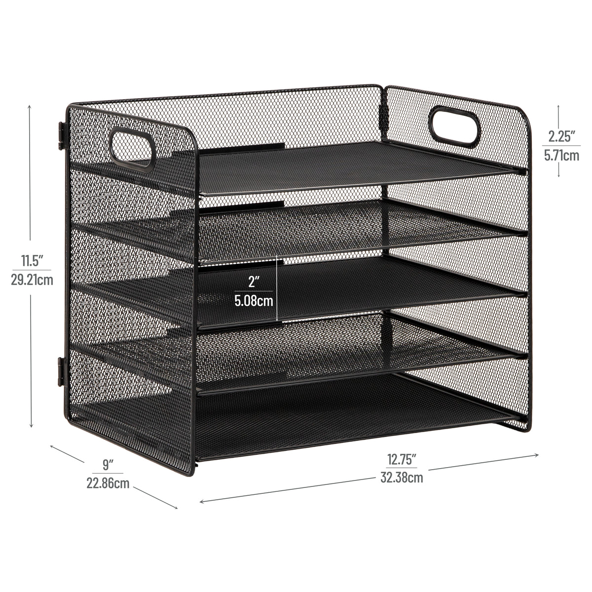 Mind Reader 5 Tier Paper Tray Desktop Organizer, Removable Shelves, Cut-Out Handles, Tool-Free Assembly, Metal Mesh, Black