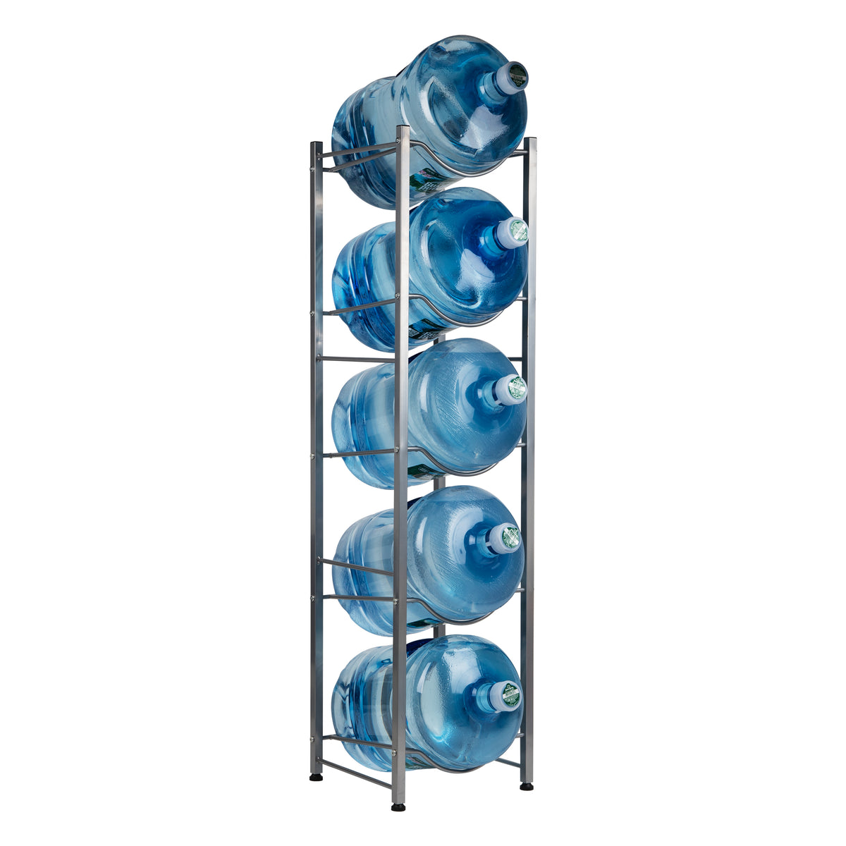 Mind Reader Water Jug Stand, Holds three or five 5 Gallon Jugs, Water Cooler, Rack, Metal, 13.5"L x 13.5"W, Silver