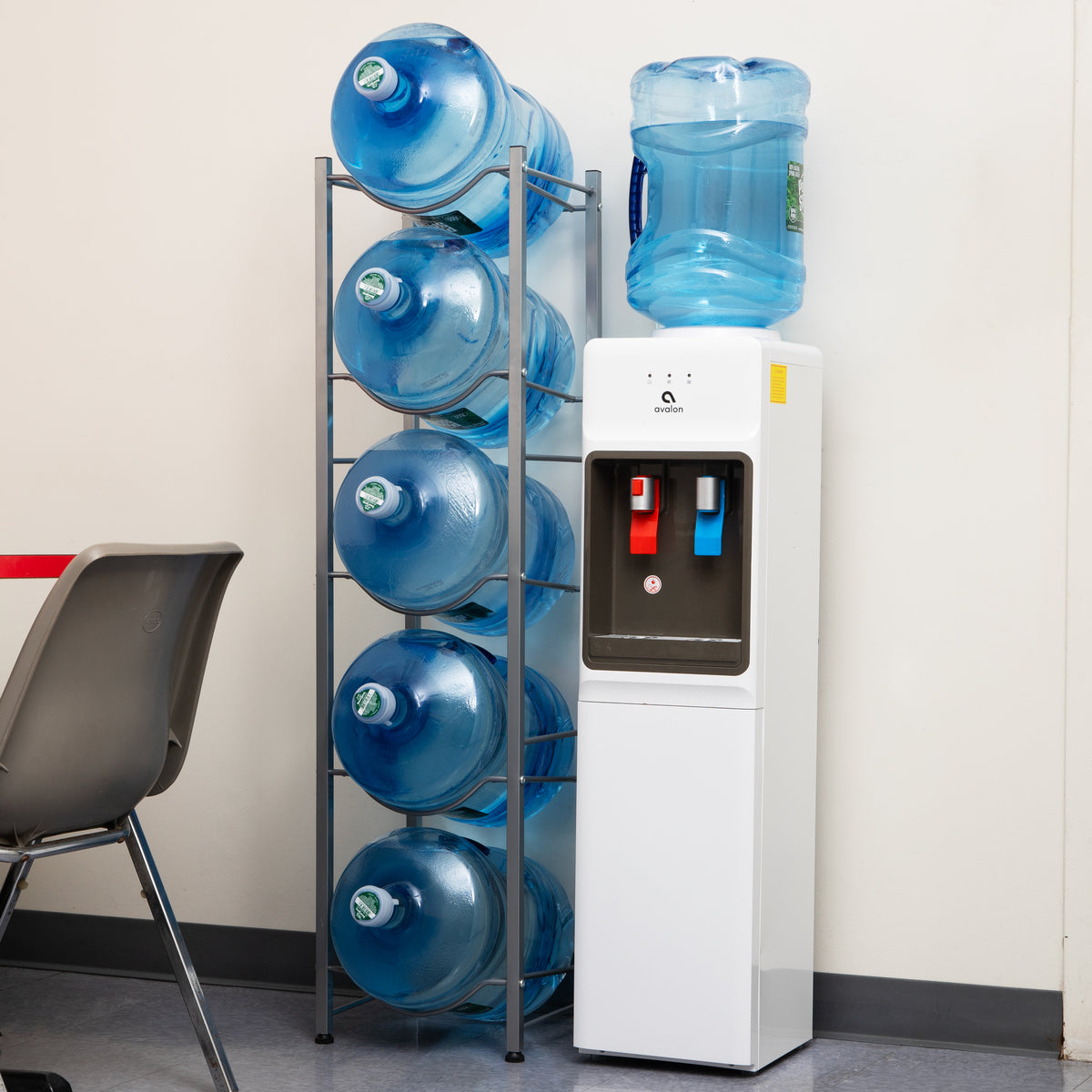 Mind Reader Water Jug Stand, Holds three or five 5 Gallon Jugs, Water Cooler, Rack, Metal, 13.5"L x 13.5"W, Silver