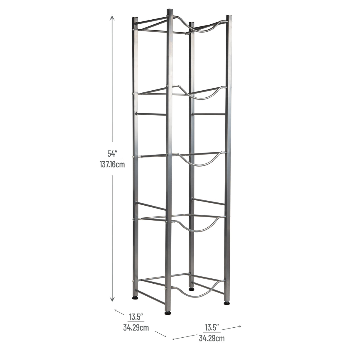 Mind Reader Water Jug Stand, Holds three or five 5 Gallon Jugs, Water Cooler, Rack, Metal, 13.5"L x 13.5"W, Silver