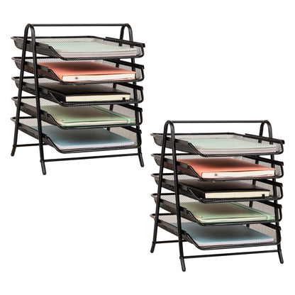 Mind Reader 5-Tier Paper Tray, Desktop Organizer, File Storage, Workspace, Office, Metal Mesh, 11.75"L x 14"W x 15"H