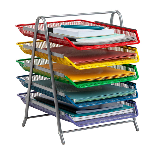 Mind Reader 5-Tier Paper Tray, Desktop Organizer, File Storage, Workspace, Office, Metal Mesh, 11.75"L x 14"W x 15"H