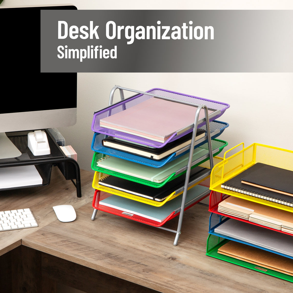 Mind Reader 5-Tier Paper Tray, Desktop Organizer, File Storage, Workspace, Office, Metal Mesh, 11.75"L x 14"W x 15"H