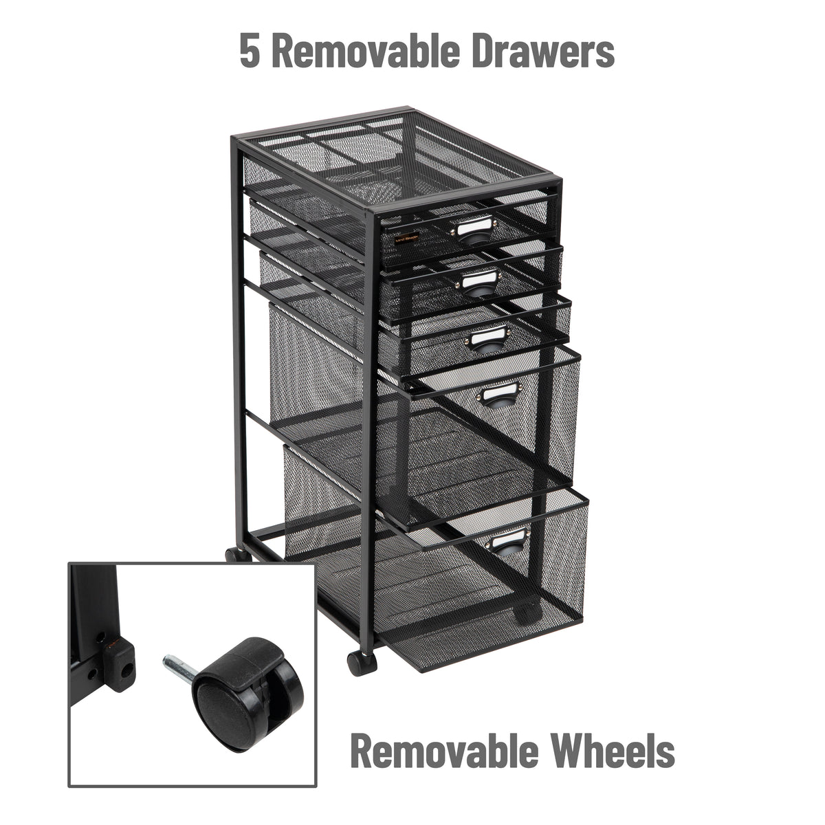 Mind Reader Multipurpose Rolling Storage Cart with Drawers, Office Organizer, Utility Cart, Metal Mesh, Black