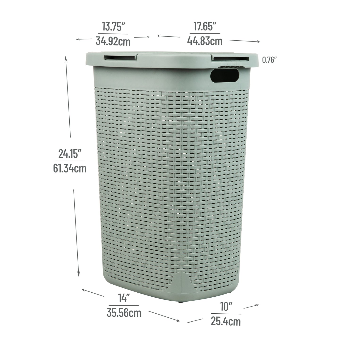 Mind Reader 60L Slim Laundry Hamper, Clothes Basket, Lid, Wicker Design, Plastic, 17.65"L x 13.75"W x 24.15"H
