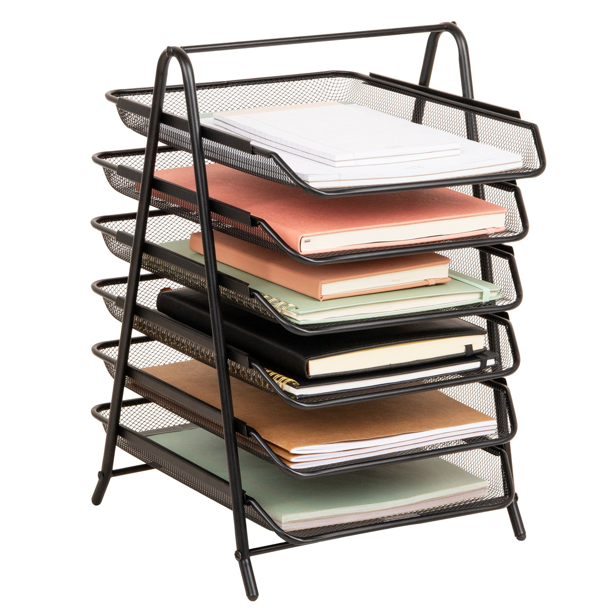 Mind Reader 6-Tier Paper Tray, Desktop Organizer, File Storage, Office, Metal Mesh, 11.75"L x 13.75"W x 18"H, Black