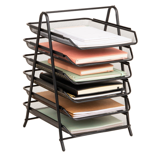 Mind Reader 6-Tier Paper Tray, Desktop Organizer, File Storage, Office, Metal Mesh, 11.75"L x 13.75"W x 18"H, Black