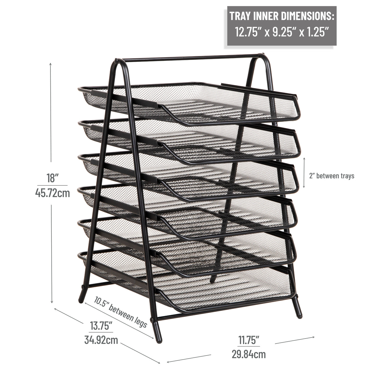 Mind Reader 6-Tier Paper Tray, Desktop Organizer, File Storage, Office, Metal Mesh, 11.75"L x 13.75"W x 18"H, Black