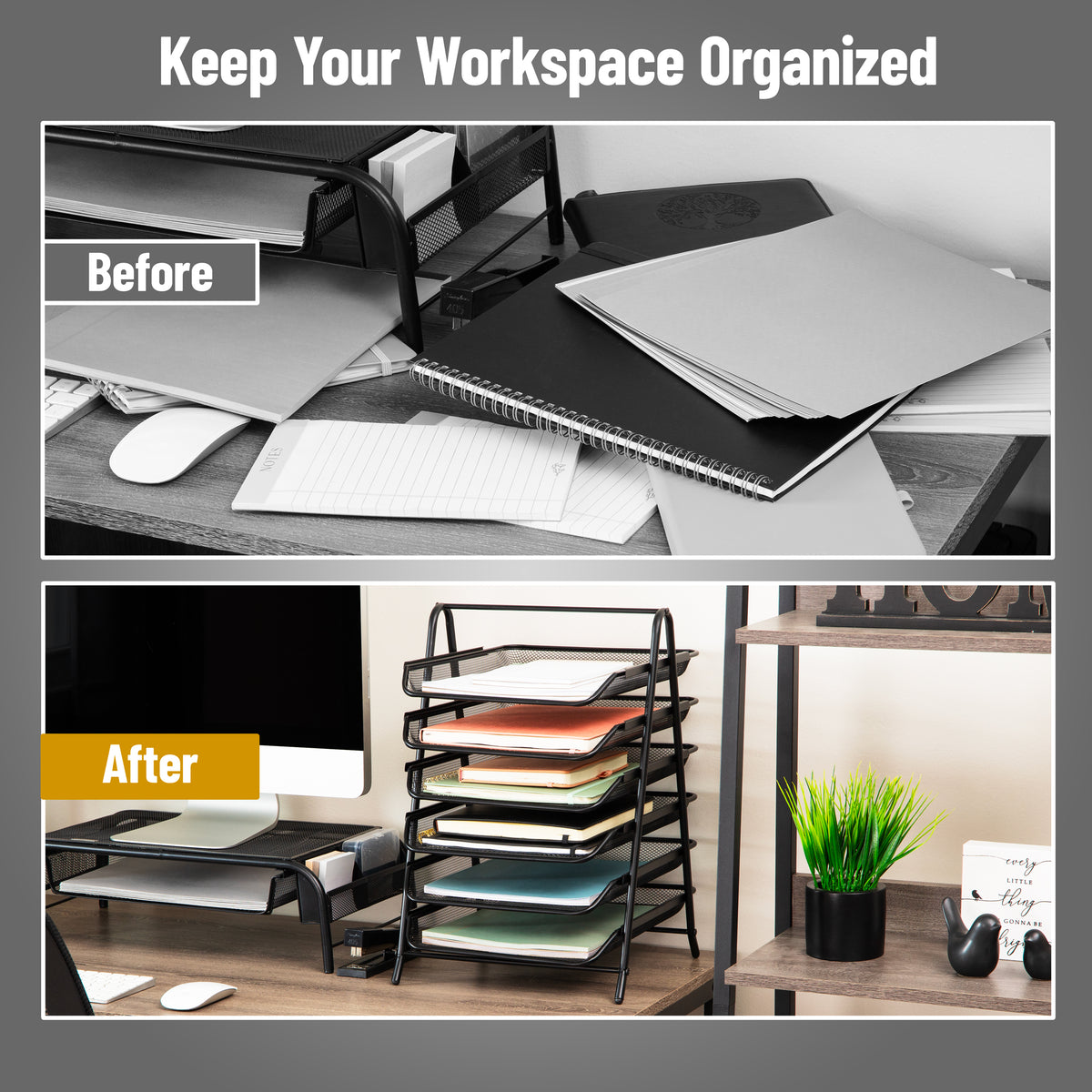 Mind Reader 6-Tier Paper Tray, Desktop Organizer, File Storage, Office, Metal Mesh, 11.75"L x 13.75"W x 18"H, Black