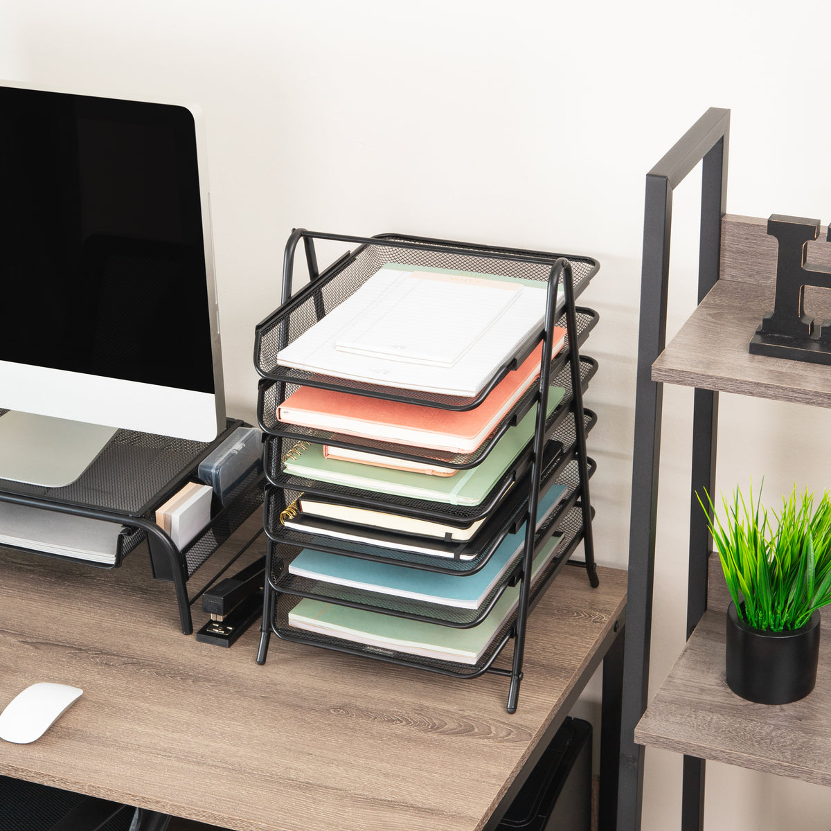 Mind Reader 6-Tier Paper Tray, Desktop Organizer, File Storage, Office, Metal Mesh, 11.75"L x 13.75"W x 18"H, Black