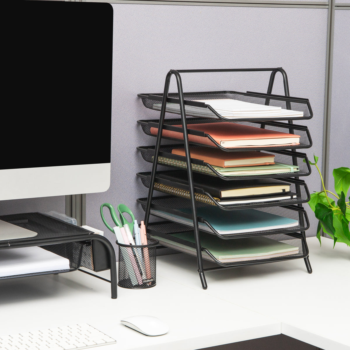 Mind Reader 6-Tier Paper Tray, Desktop Organizer, File Storage, Office, Metal Mesh, 11.75"L x 13.75"W x 18"H, Black