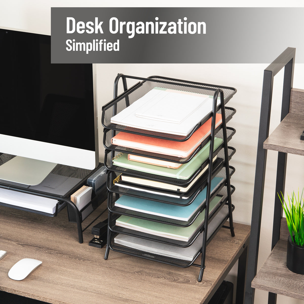 Mind Reader 7-Tier Paper Tray, Desktop Organizer, File Storage, Office, Metal Mesh, 11.75"L x 13.75"W x 20"H, Black