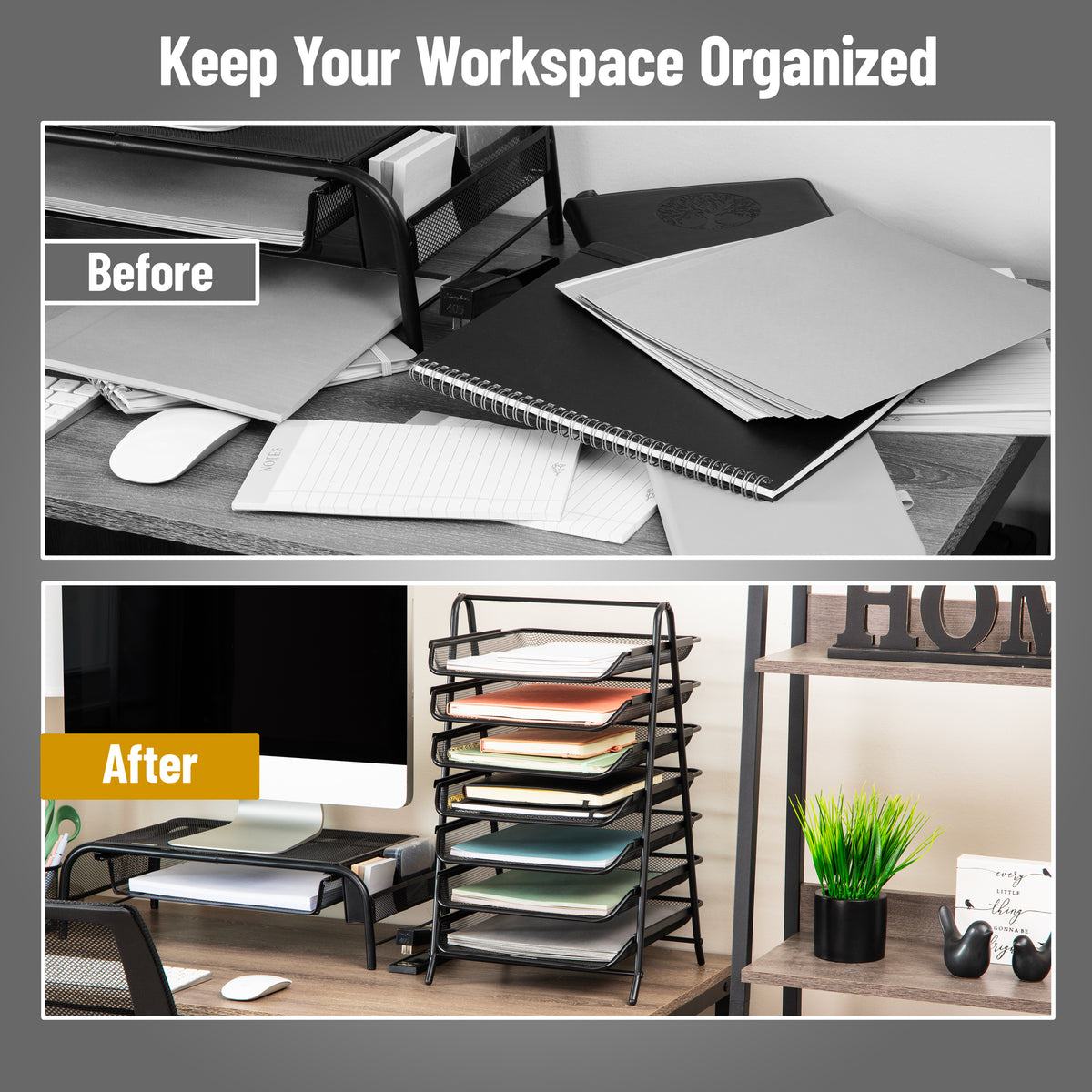 Mind Reader 7-Tier Paper Tray, Desktop Organizer, File Storage, Office, Metal Mesh, 11.75"L x 13.75"W x 20"H, Black