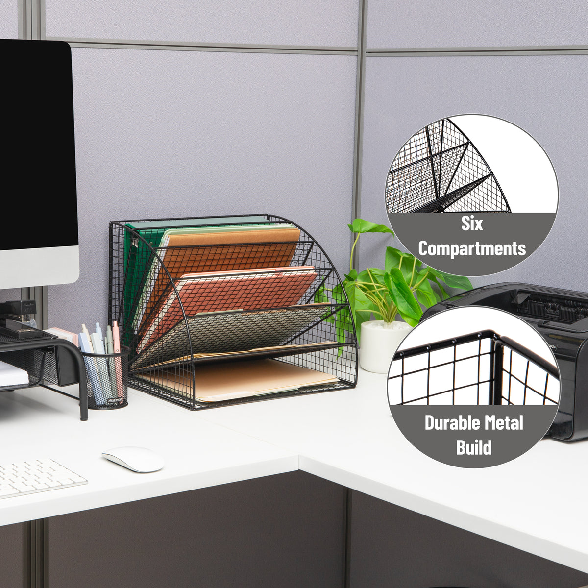 Mind Reader 6 Tier Fan Shaped Desktop File Organizer, Large Capacity Wire Document Holder for Office or Home, Black