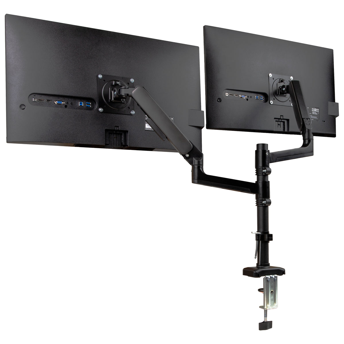 Mind Reader Dual Monitor Arm for 13–32 Inch Screens, Gas Spring VESA Desk Mount, ±180° Rotation, ±65° Tilt, ±180° Swivel, Holds up to 19.8 lbs Each,  Integrated Cable Management, Black