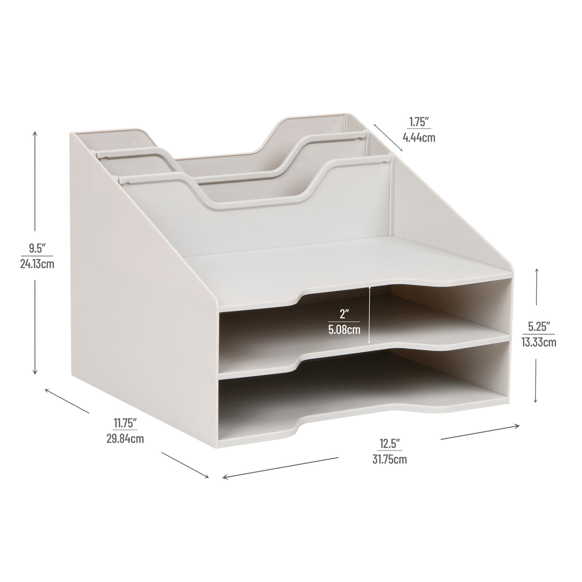 Mind Reader Desktop Organizer, Vertical File Holder, Paper Trays, Office, Plastic, 12.5"L x 11.75"W x 9.5"H, Beige