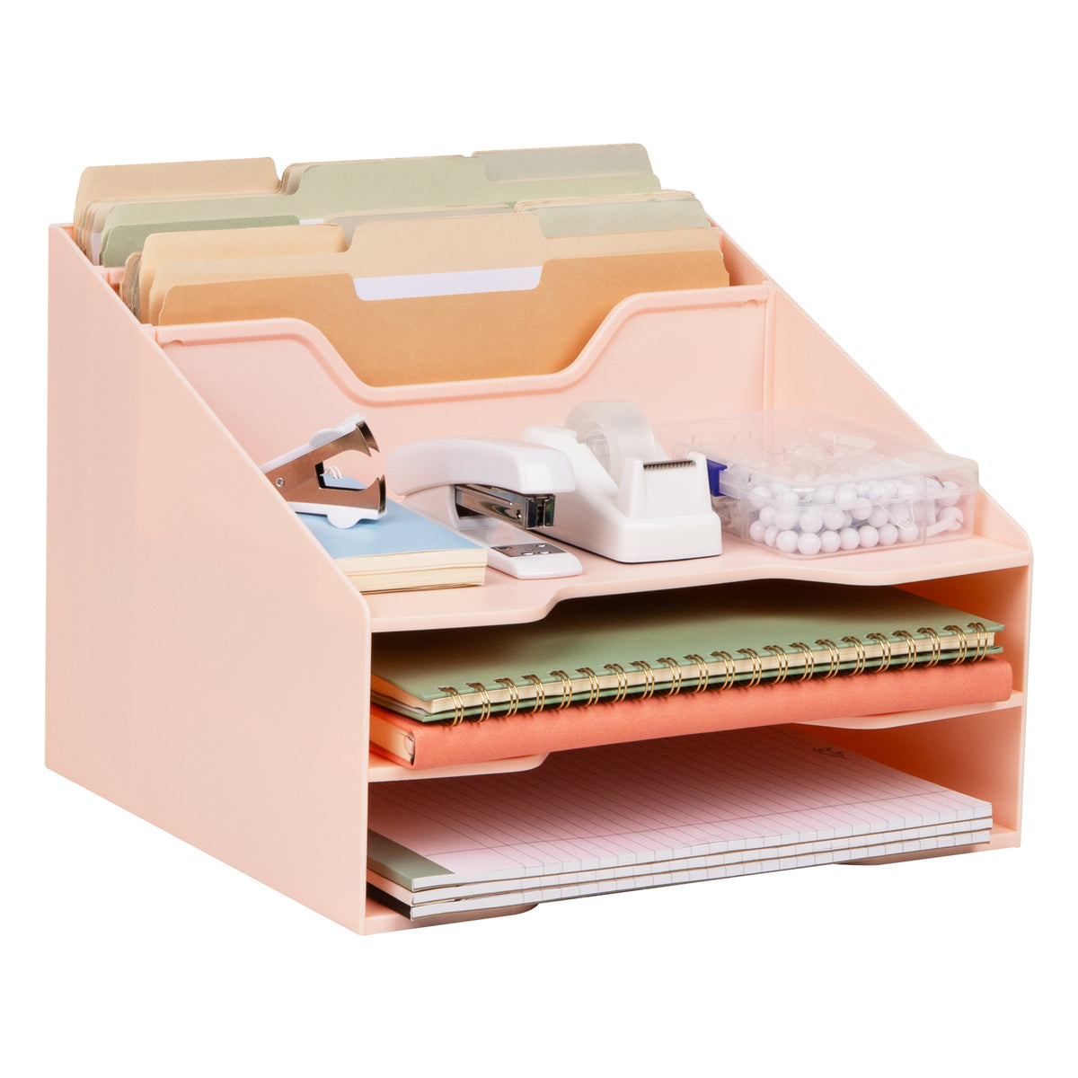 Mind Reader Desktop Organizer, Vertical File Holder, Paper Trays, Office, Plastic, 12.5"L x 11.75"W x 9.5"H, Beige