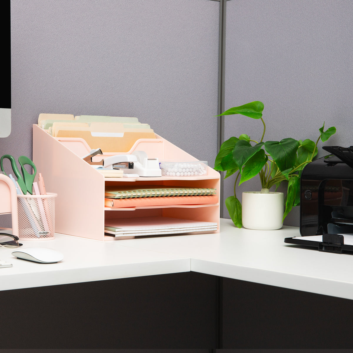Mind Reader Desktop Organizer, Vertical File Holder, Paper Trays, Office, Plastic, 12.5"L x 11.75"W x 9.5"H, Beige