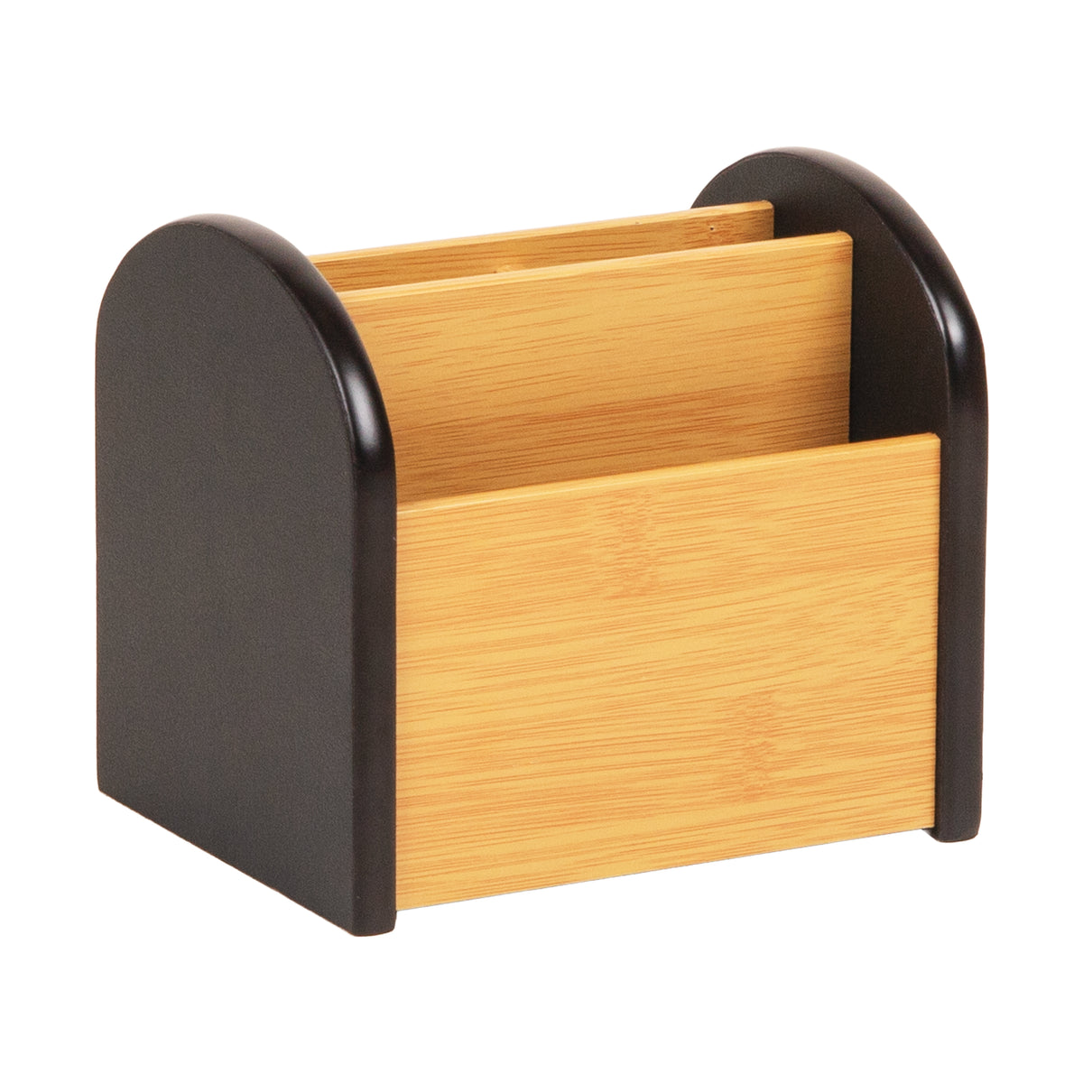 Mind Reader Desktop Organizer with 4 Compartments, Natural Wood and Matte Finish Sides, Compact Desk Storage, Wood