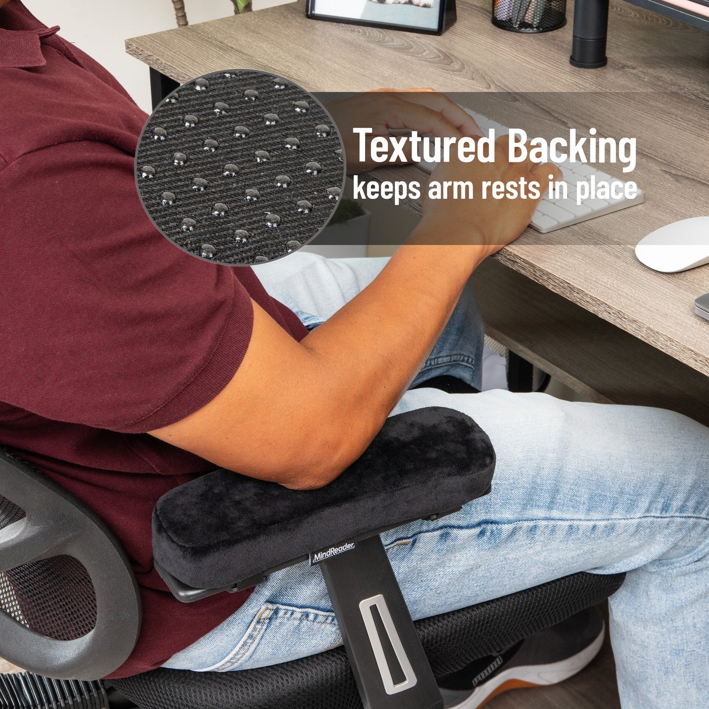 Mind Reader Air-Cloud Memory Foam Armrest Pads, Office & Gaming Chair Arm Rests, Elbow Support with Washable Cover, Black