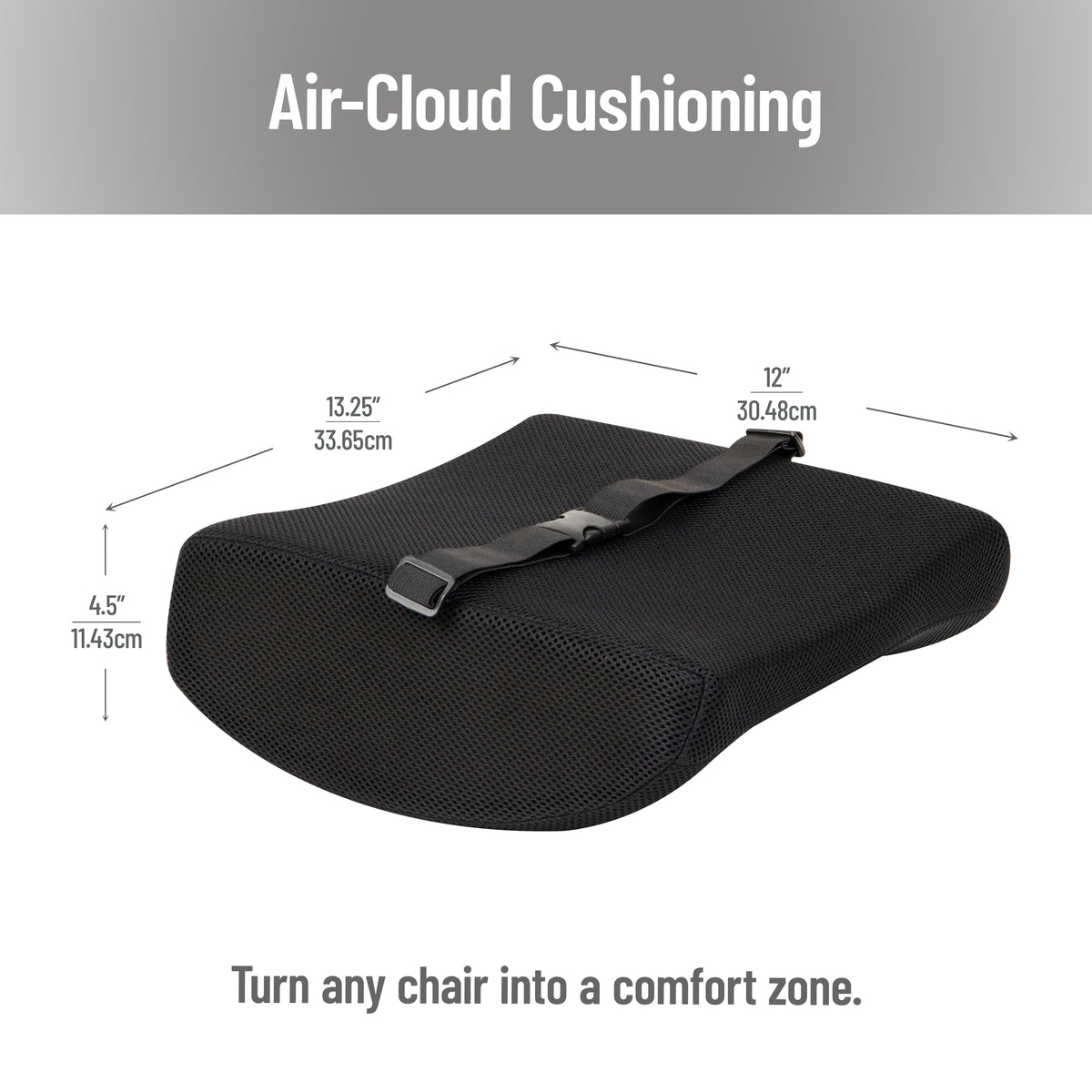 Mind Reader Lumbar Support Pillow with Air-Cloud Technology, Office Chair Back Cushion, Memory Foam, Black