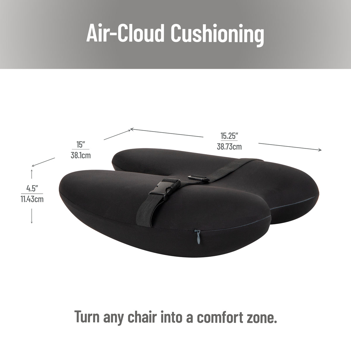 Mind Reader Lumbar Support Pillow with Air-Cloud Technology, Office Chair Back Cushion, Memory Foam, Black