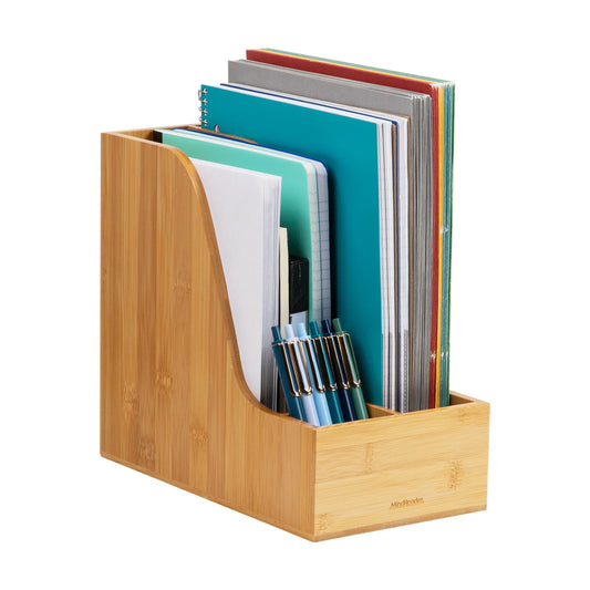Mind Reader Vertical File Storage, Desktop Organizer, Magazine Holder, Office, Bamboo, 6"L x 11"W x 10"H, Brown