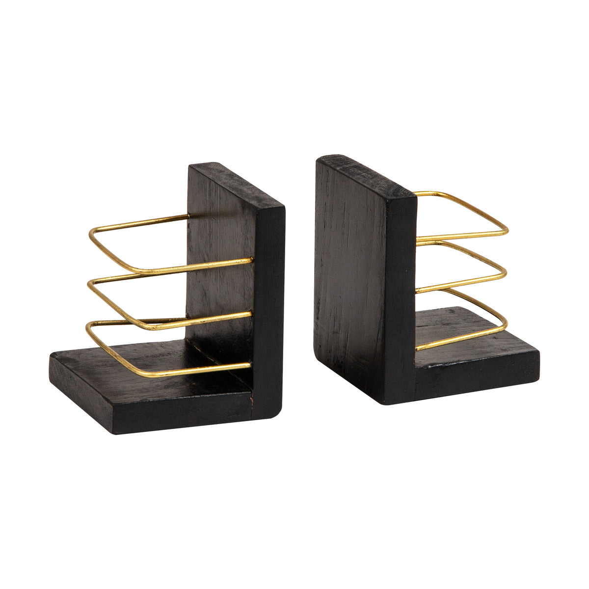 Mind Reader Decorative Basket Bookends, Office Decor with Storage, Wood and Metal, Set of 2, Black and Gold