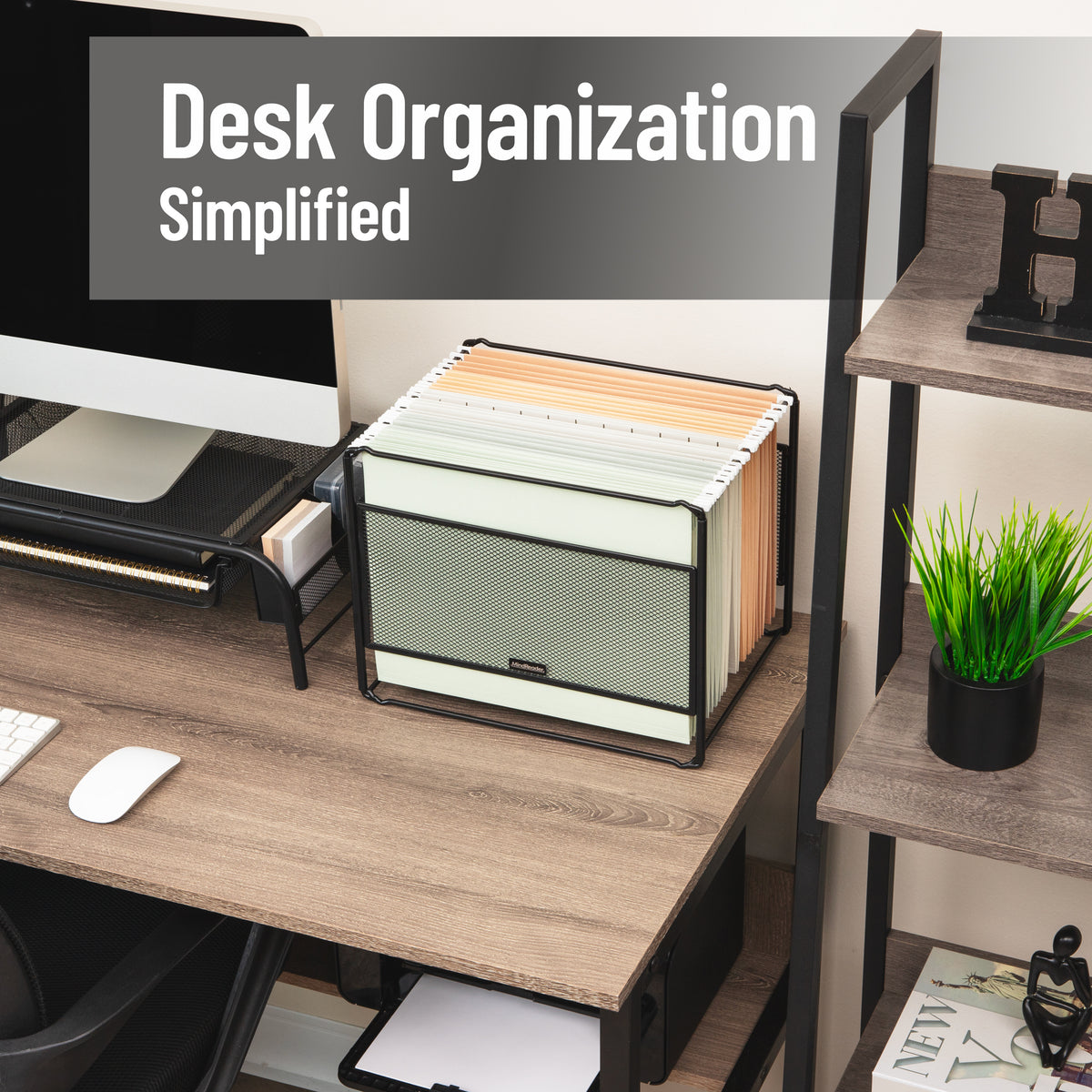 Mind Reader Hanging File Folder Organizer, Desktop Organizer, Storage, Office, Metal Mesh, 13"L x 9.75"W x 10.25"H
