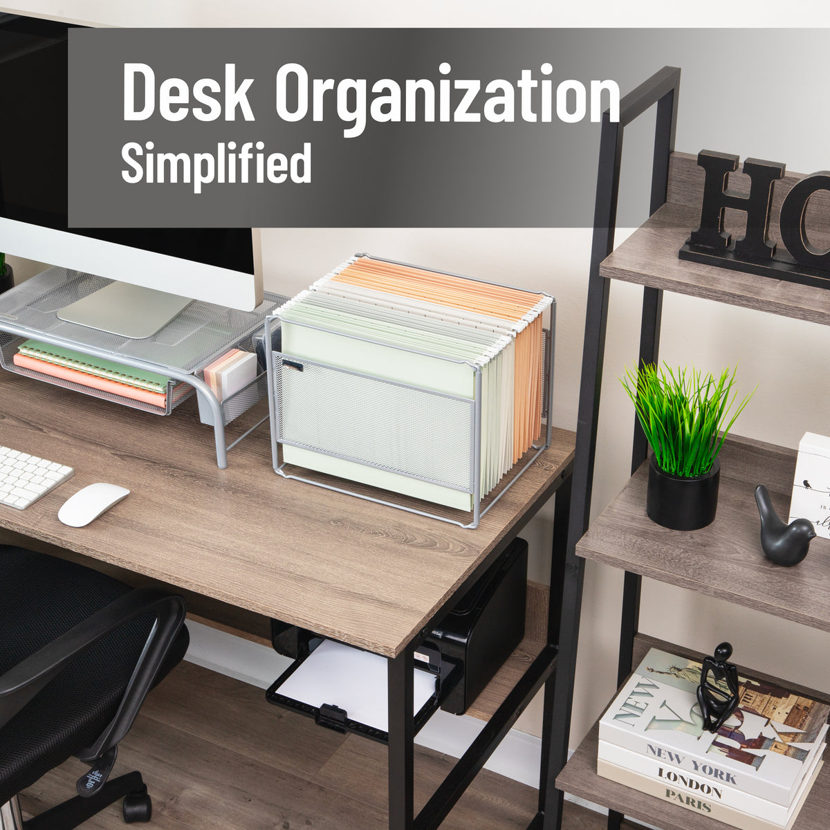 Mind Reader Hanging File Folder Organizer, Desktop Organizer, Storage, Office, Metal Mesh, 13"L x 9.75"W x 10.25"H