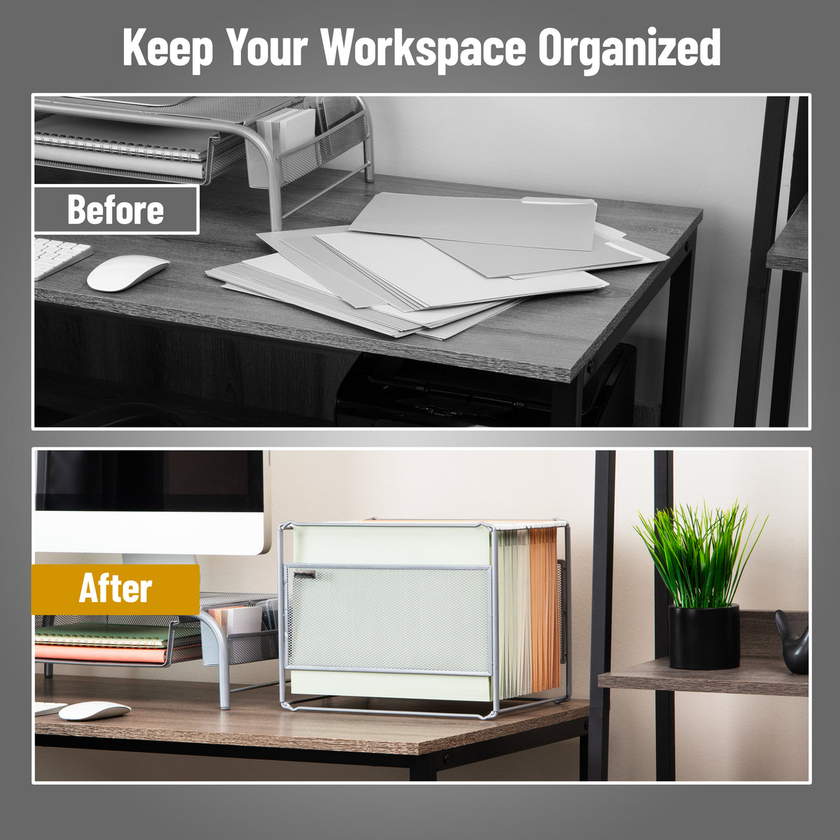 Mind Reader Hanging File Folder Organizer, Desktop Organizer, Storage, Office, Metal Mesh, 13"L x 9.75"W x 10.25"H