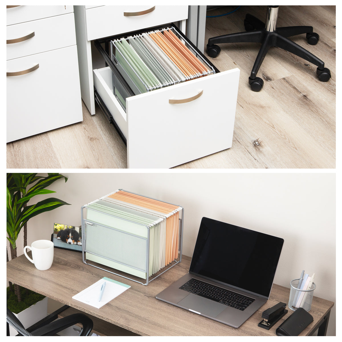 Mind Reader Hanging File Folder Organizer, Desktop Organizer, Storage, Office, Metal Mesh, 13"L x 9.75"W x 10.25"H