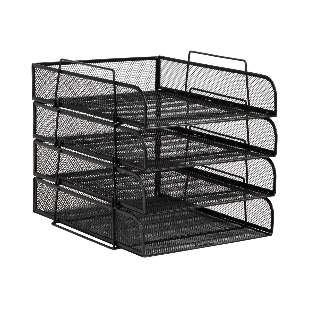Mind Reader Stackable Paper Tray, Desktop Organizer, File Storage, Office, Metal Mesh, 10.5"L x13.5"W x11.25"H, 4 Pcs., Black