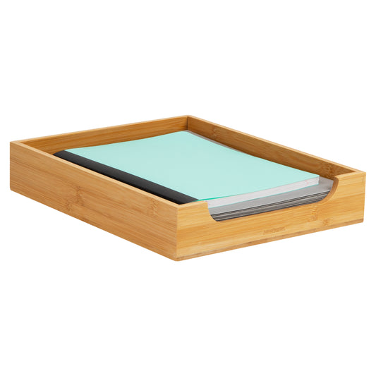 Mind Reader Paper Tray, Desktop Organizer, File Storage, Modern, Office, Bamboo, 10.25"L x 12.5"W x 2.25"H, Brown