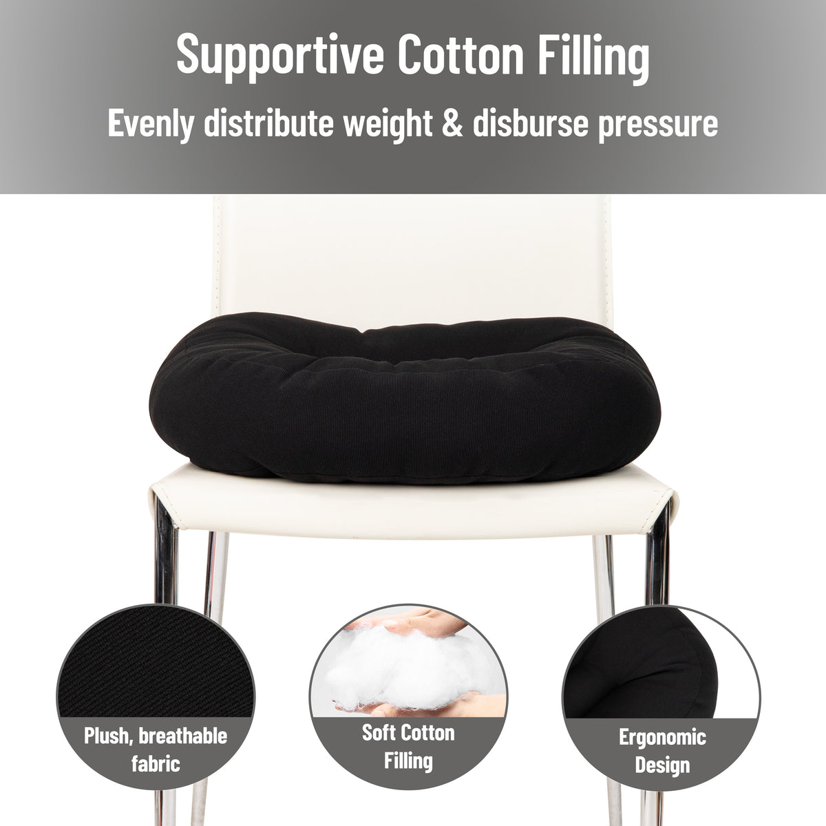 Mind Reader Air-Cloud Booster Seat Cushion for Office, Car, Wheelchair, Support Pillow with Carry Handle, Black