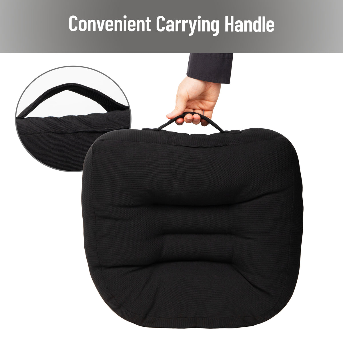 Mind Reader Air-Cloud Booster Seat Cushion for Office, Car, Wheelchair, Support Pillow with Carry Handle, Black