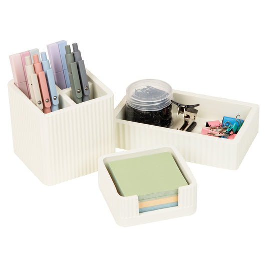 Mind Reader 3-Piece Cement Desk Organizer Set, Desktop Accessory Kit with Pen Cup, Sticky Note Holder, Catch-All Tray, , Modern Office Decor, Cement, Cream