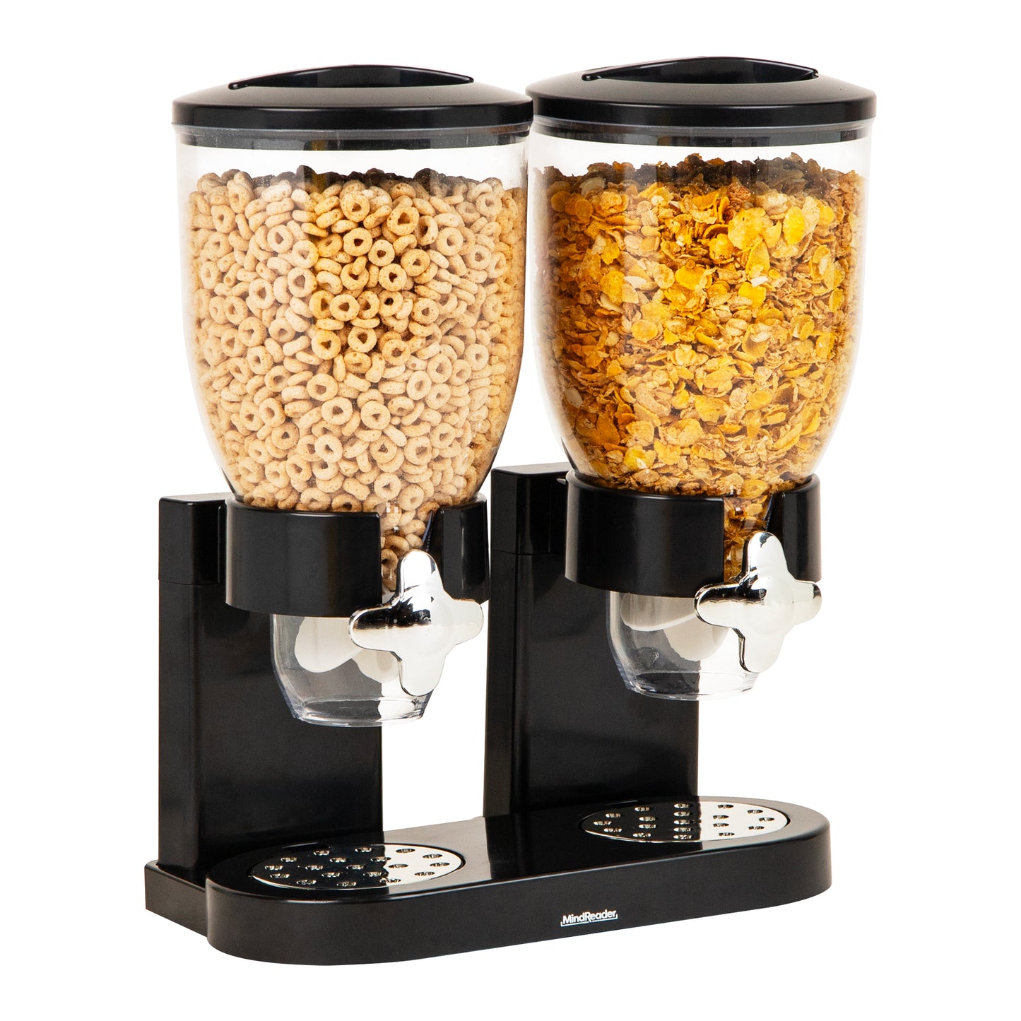 Mind Reader Double Cereal Dispenser for Countertop, 2 x 3.5L Airtight Containers, Rotating Dry Food Dispenser for Cereal, Rice, Candy, Coffee Beans, Black