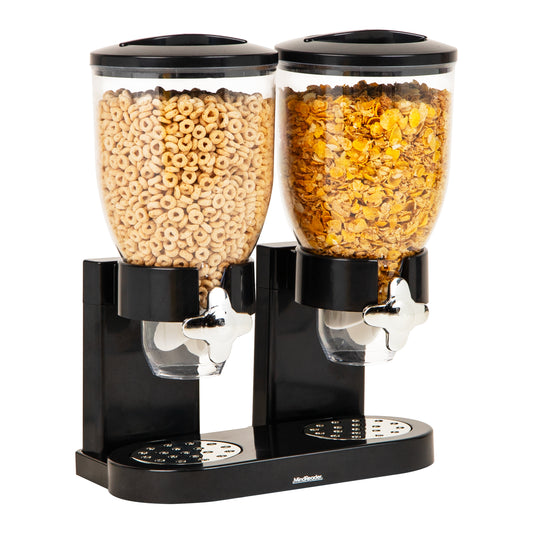 Mind Reader Double Cereal Dispenser for Countertop, 2 x 3.5L Airtight Containers, Rotating Dry Food Dispenser for Cereal, Rice, Candy, Coffee Beans, Black