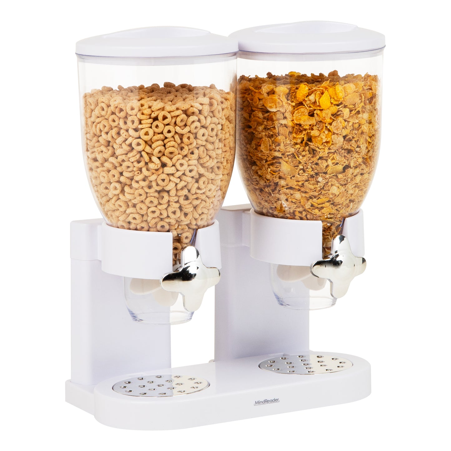 Mind Reader Double Cereal Dispenser for Countertop, 2 x 3.5L Airtight Containers, Rotating Dry Food Dispenser for Cereal, Rice, Candy, Coffee Beans, White