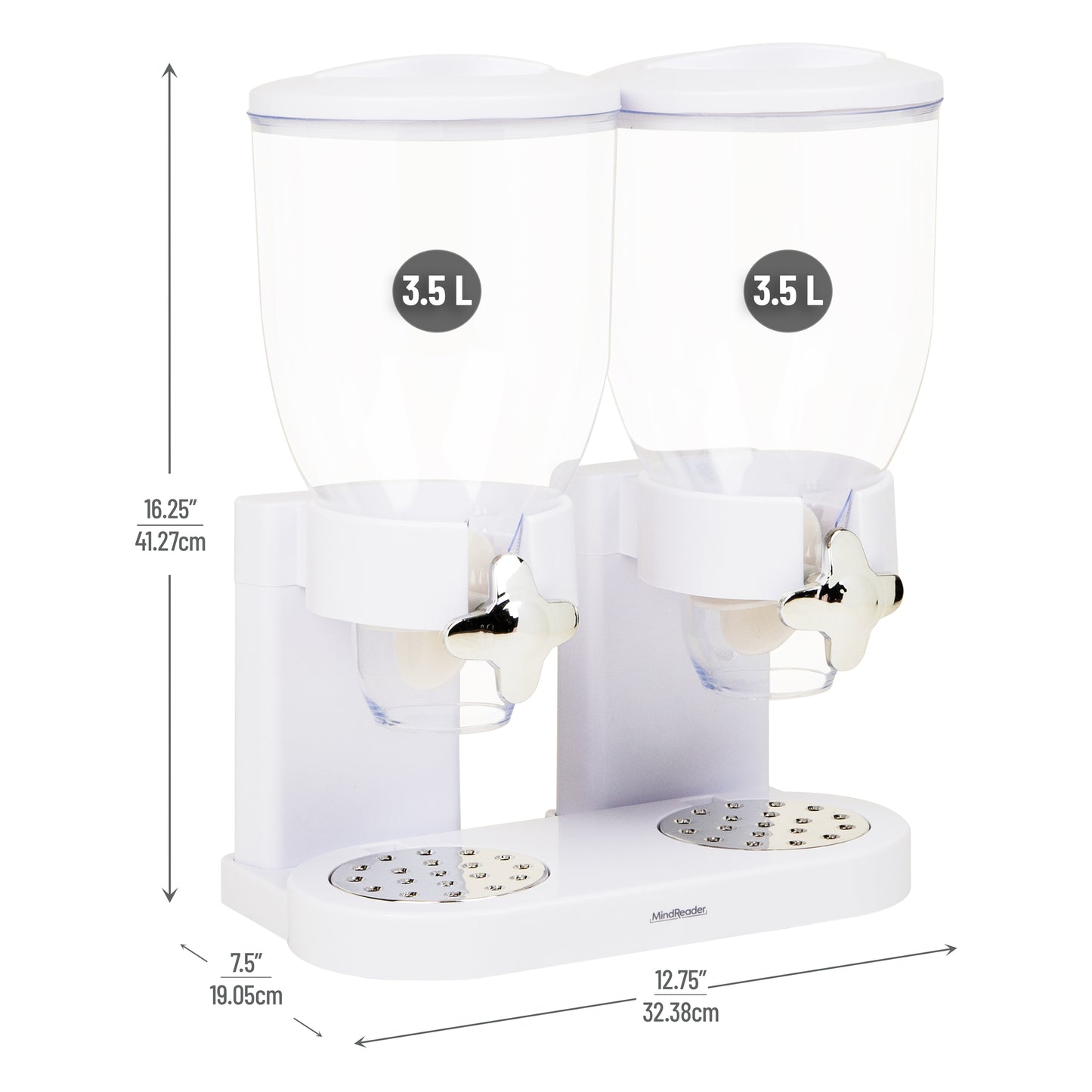 Mind Reader Double Cereal Dispenser for Countertop, 2 x 3.5L Airtight Containers, Rotating Dry Food Dispenser for Cereal, Rice, Candy, Coffee Beans, White