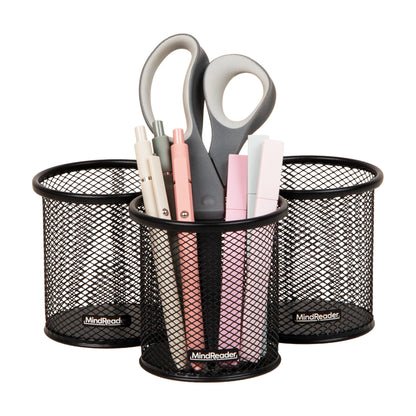 Mind Reader Metal Mesh Pen and Accessories Holders, Desktop Organizer for Office, Makeup, or Kitchen Use, Set of 3