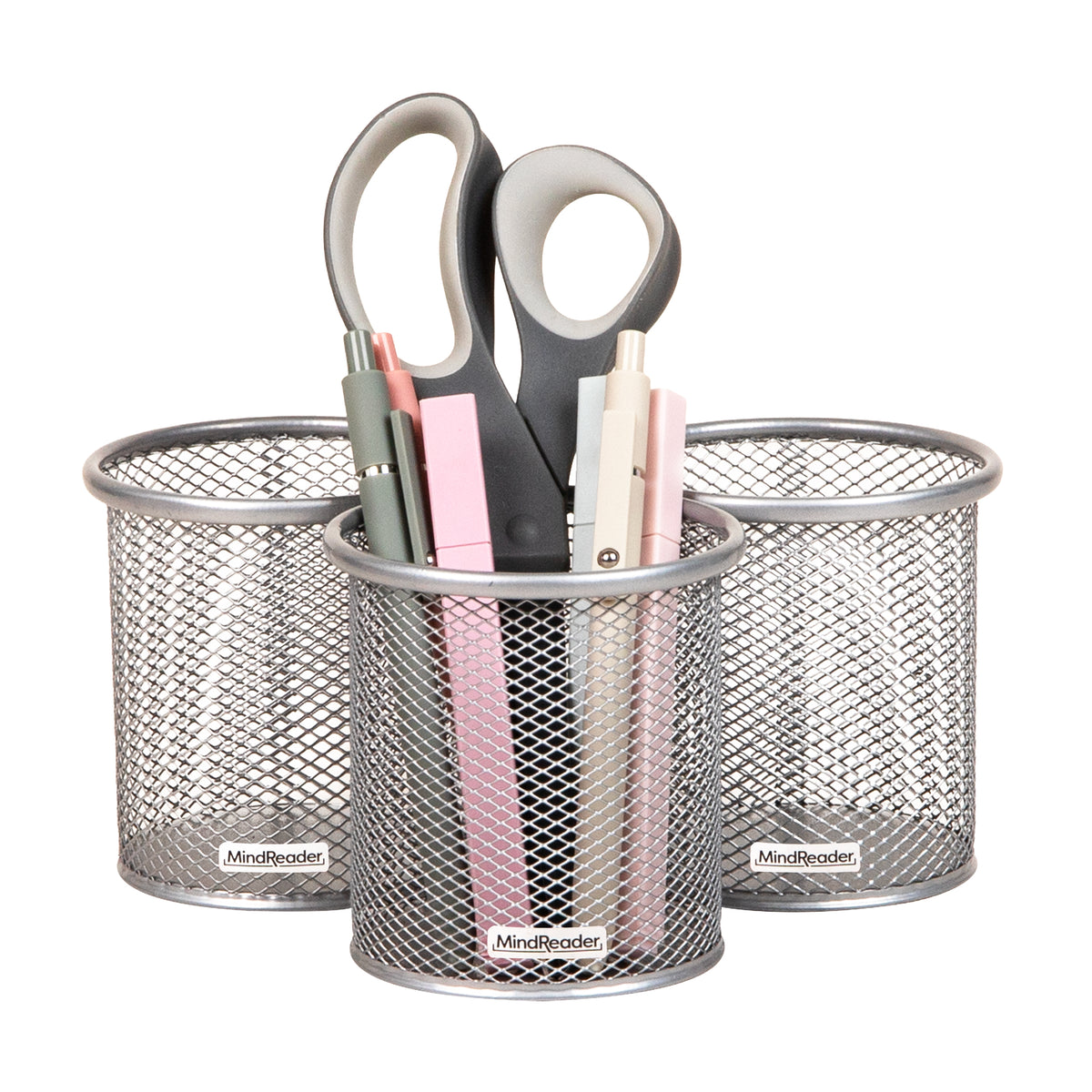 Mind Reader Metal Mesh Pen and Accessories Holders, Desktop Organizer for Office, Makeup, or Kitchen Use, Set of 3