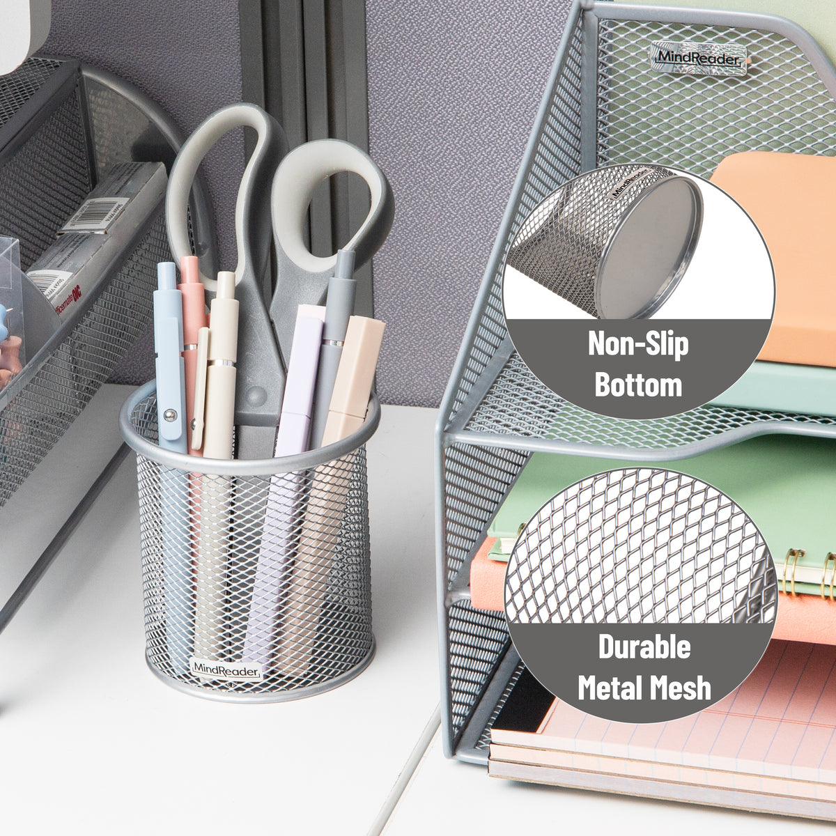 Mind Reader Metal Mesh Pen and Accessories Holders, Desktop Organizer for Office, Makeup, or Kitchen Use, Set of 3